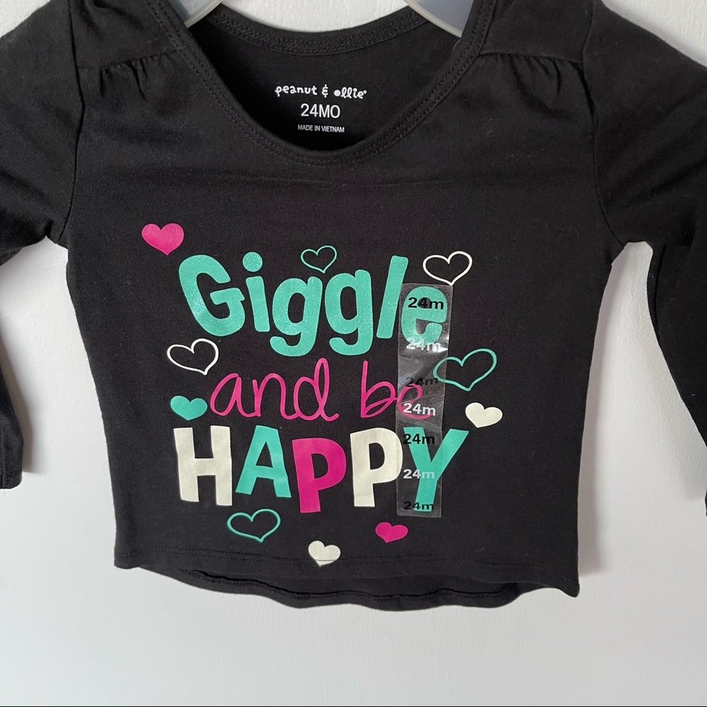 NWT Toddler Long Sleeve Giggle and Happy Black Top Hearts 24 months